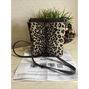 Coach Leopard Print Slim North South Crossbody Swing Pack Handbag Purse W/COA